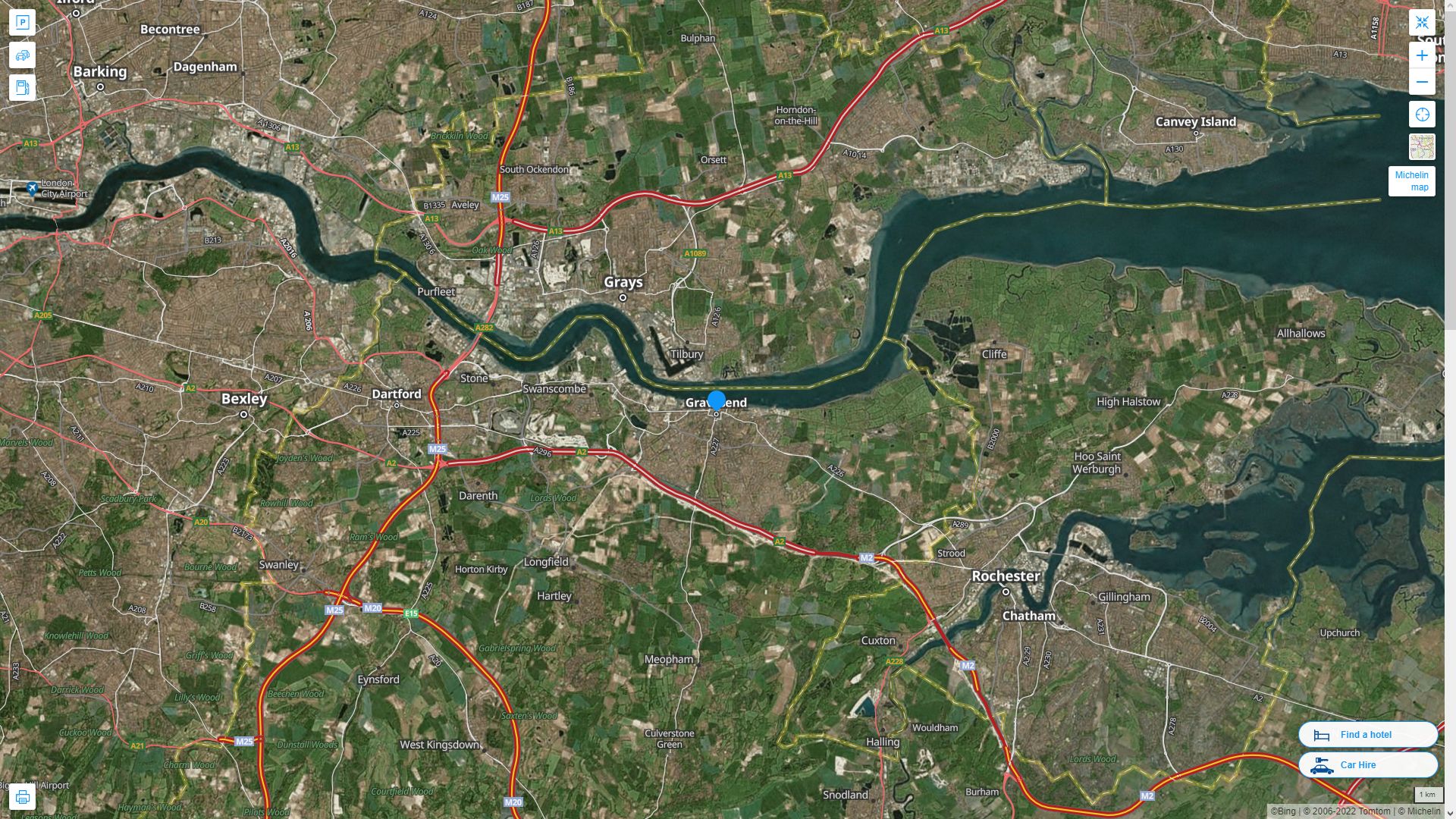 Gravesend Highway and Road Map with Satellite View